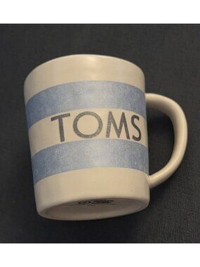 TOMS Shoes Coffee Mug Cup Blue Stripe Stoneware Simple Is Beautiful 12 Oz